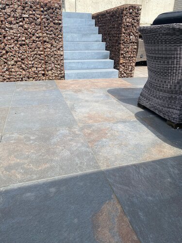 keramische terrastegel copper slate 60x60x2 leisteenlook terras buitentegel